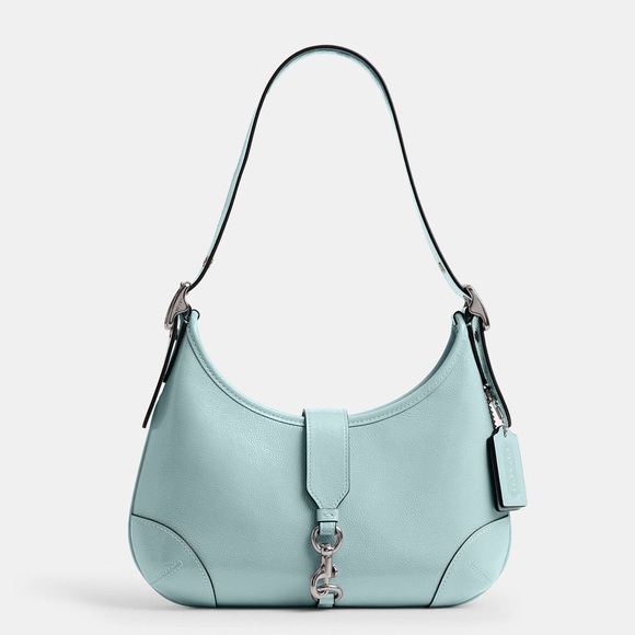 Coach Hamptons Hobo Bag in Silver/Light Blue Crinkle Patent Leather NWT - Picture 3 of 9